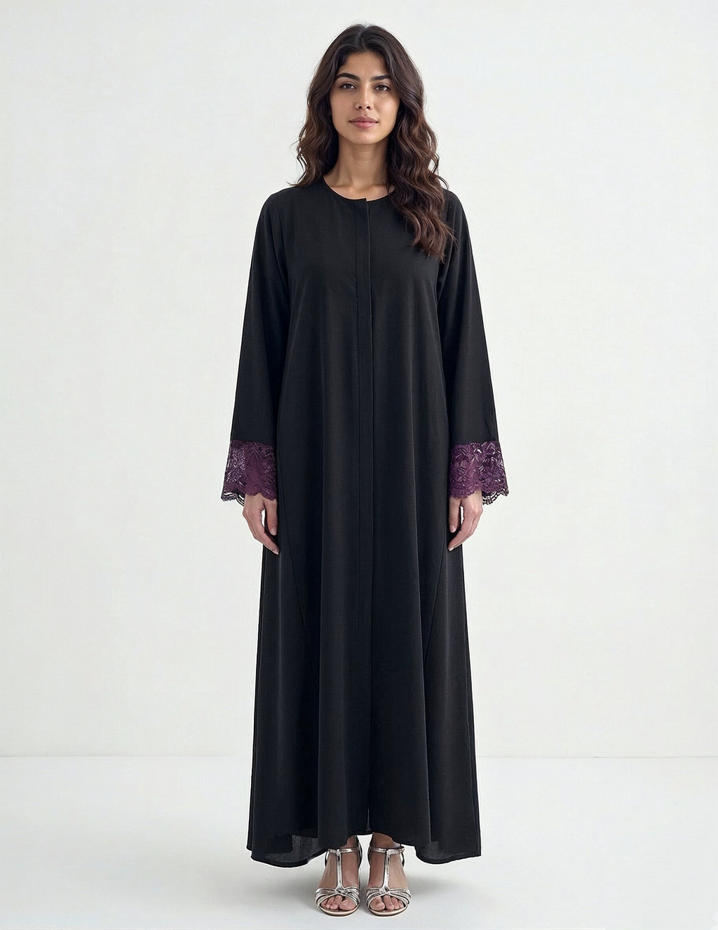 Reem Lace-Cuff Kaftan Abaya in Black | AYAAT Dubai