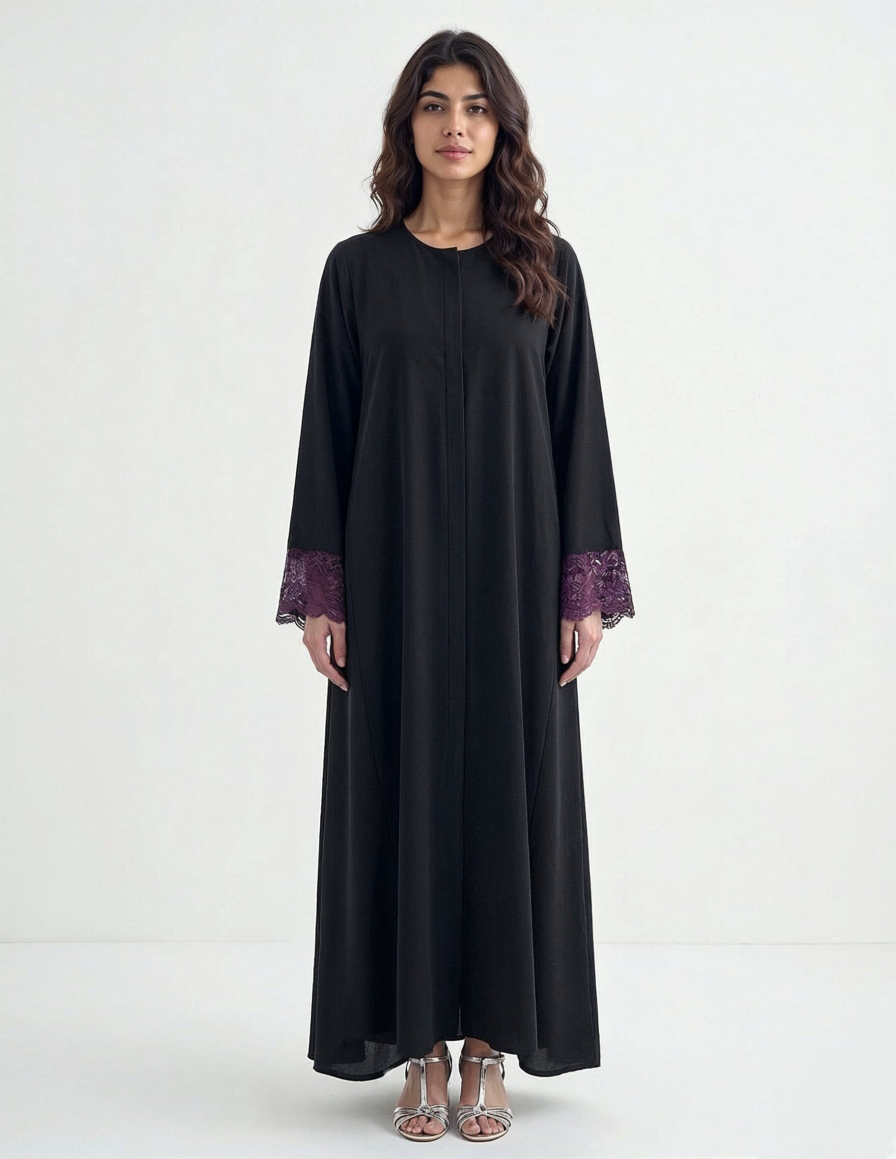 Reem Lace-Cuff Kaftan Abaya in Black | AYAAT Dubai