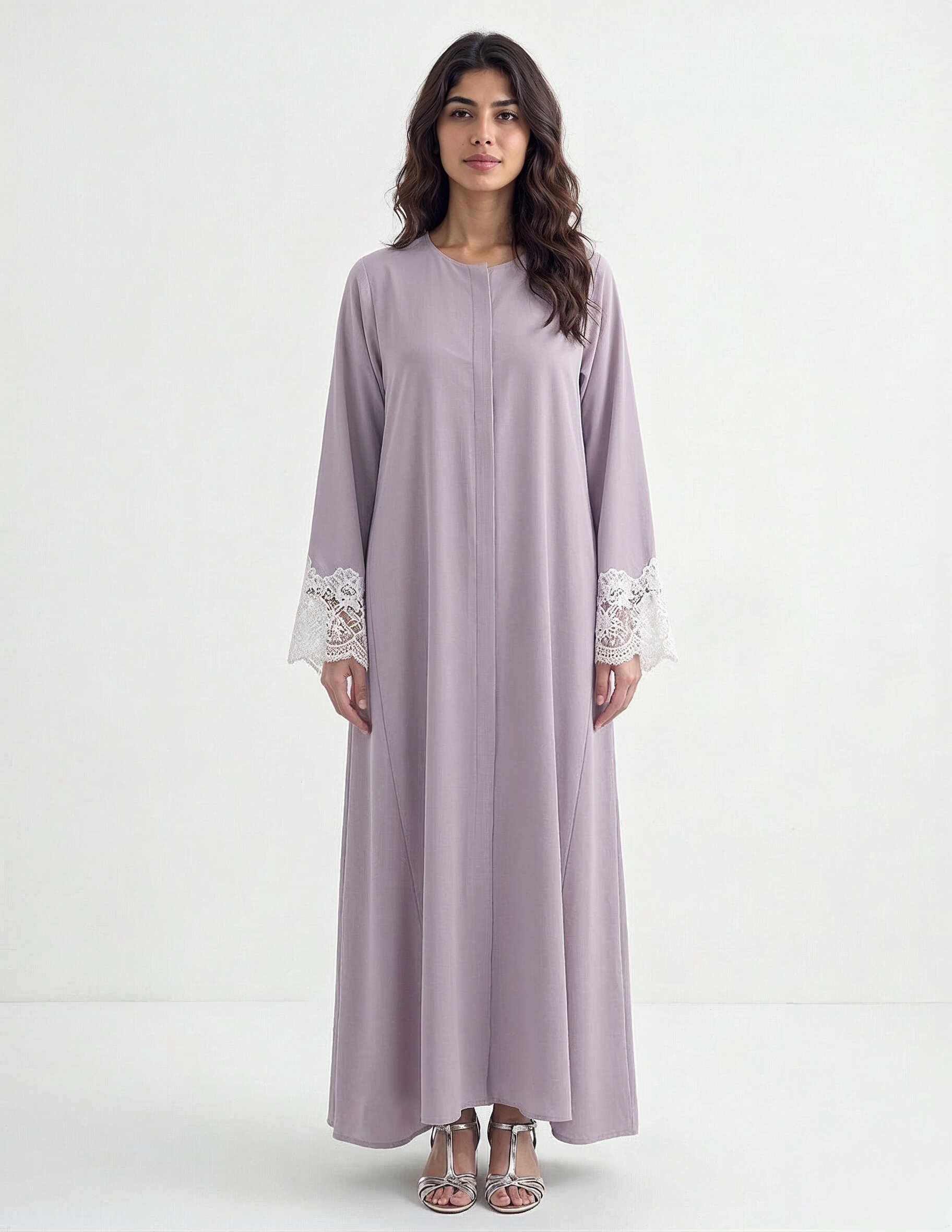 Reem Lace-Cuff Kaftan Abaya in Pink | AYAAT Dubai