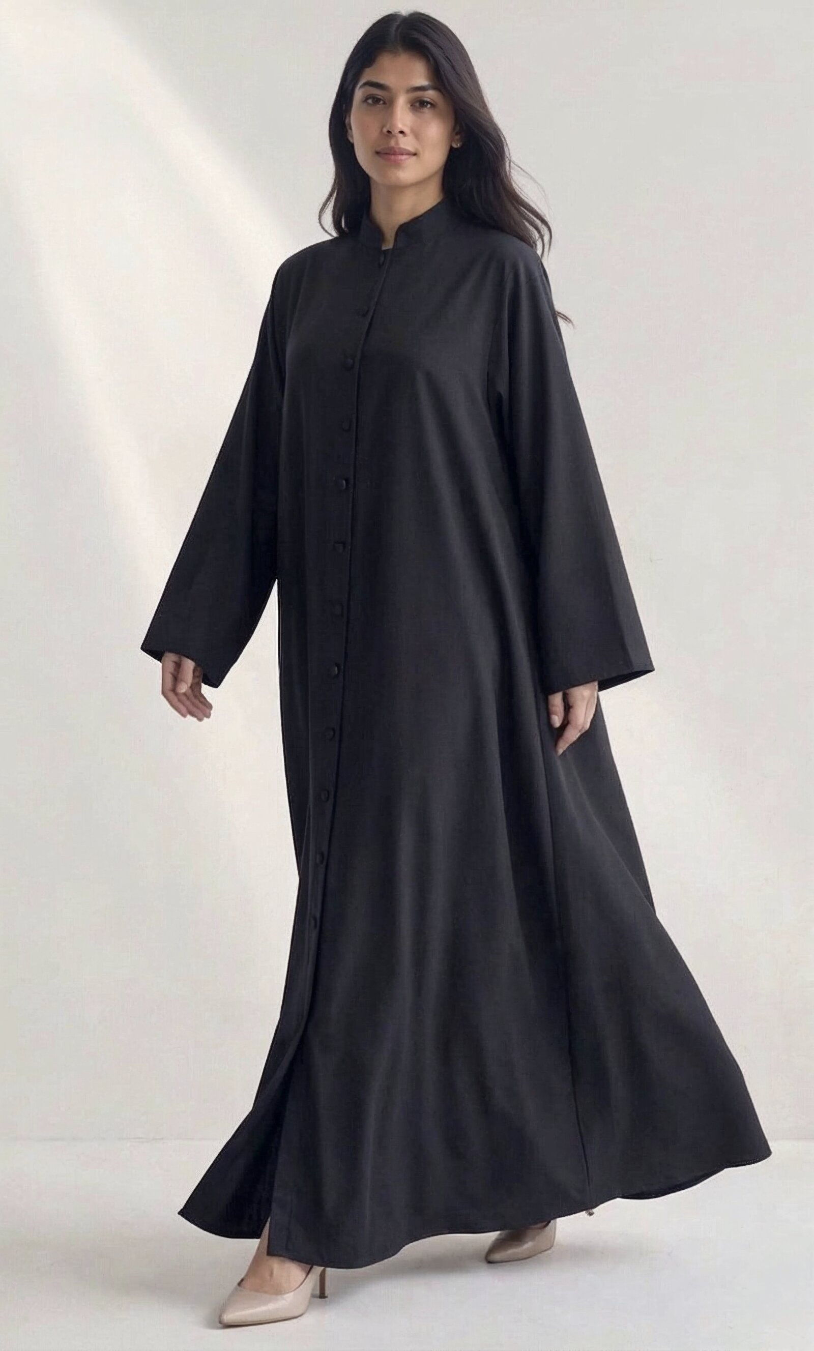 Safa Button-Front Abaya in Black | AYAAT Dubai
