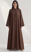 Safa Button-Front Abaya in Brown | AYAAT Dubai