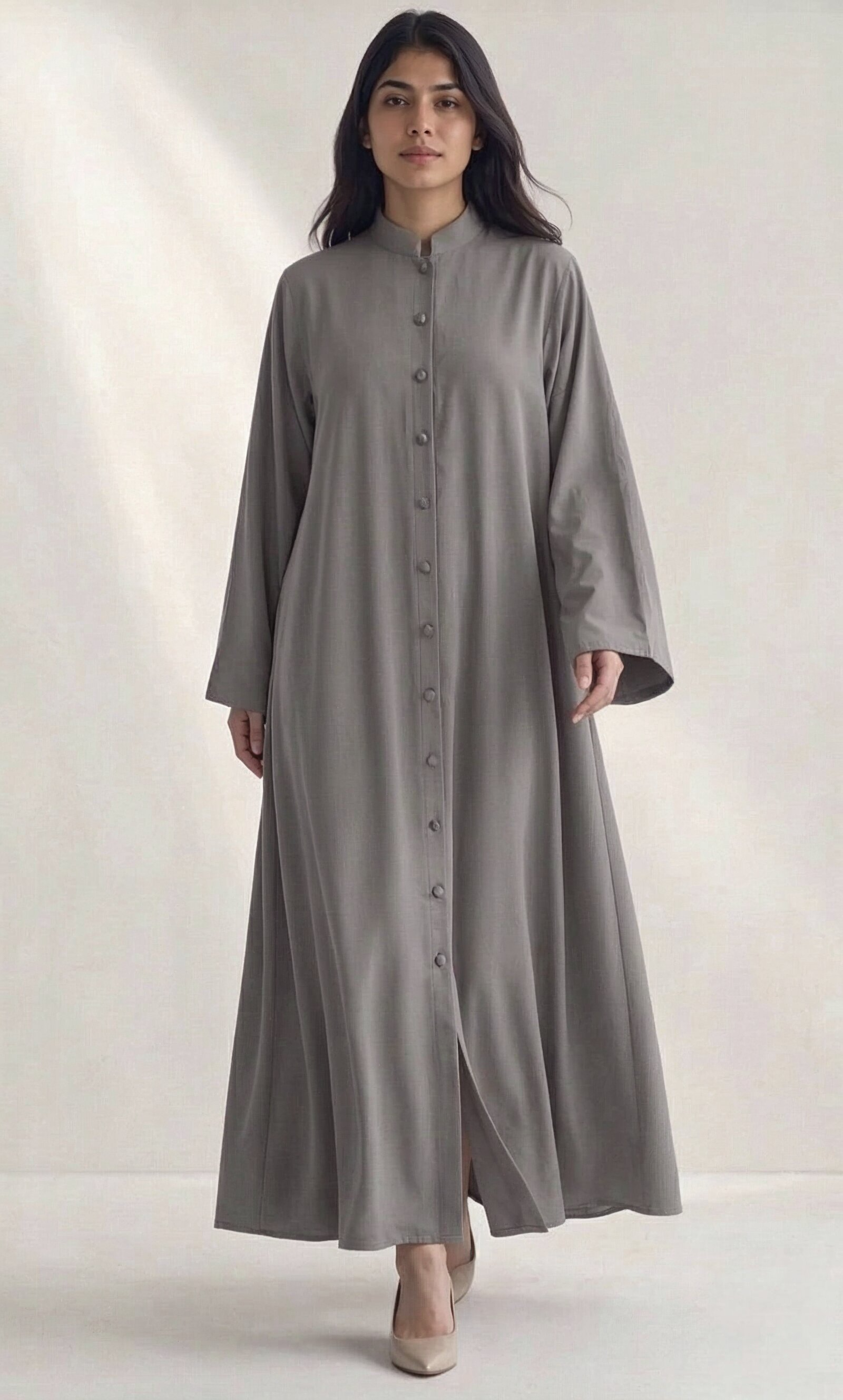 Safa Button-Front Abaya in Grey | AYAAT Dubai