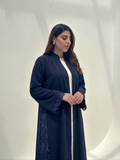 Hana Open-Front Lace Abaya in Navy Blue | AYAAT Dubai